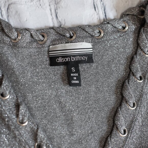 Allison Brittney Womens Silver Glitter Sweater Dress 3/4 Sleeves Midi Gray Sz S - Picture 7 of 13